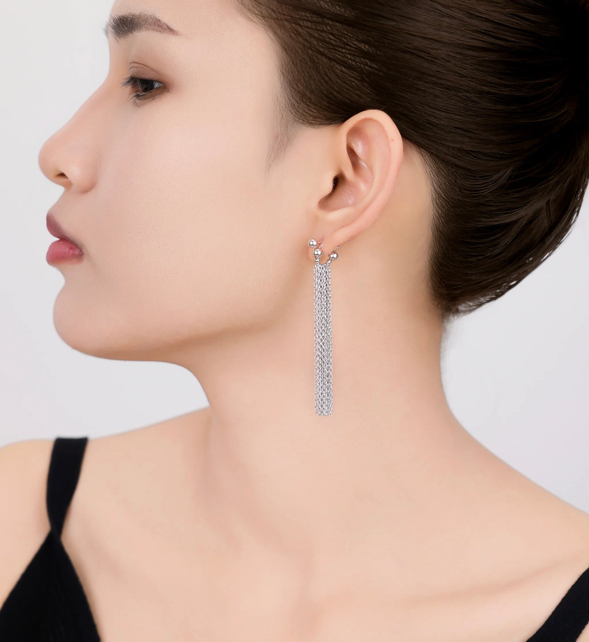 92.5 Sterling Silver Elegant Chain Tassel Drop Earrings