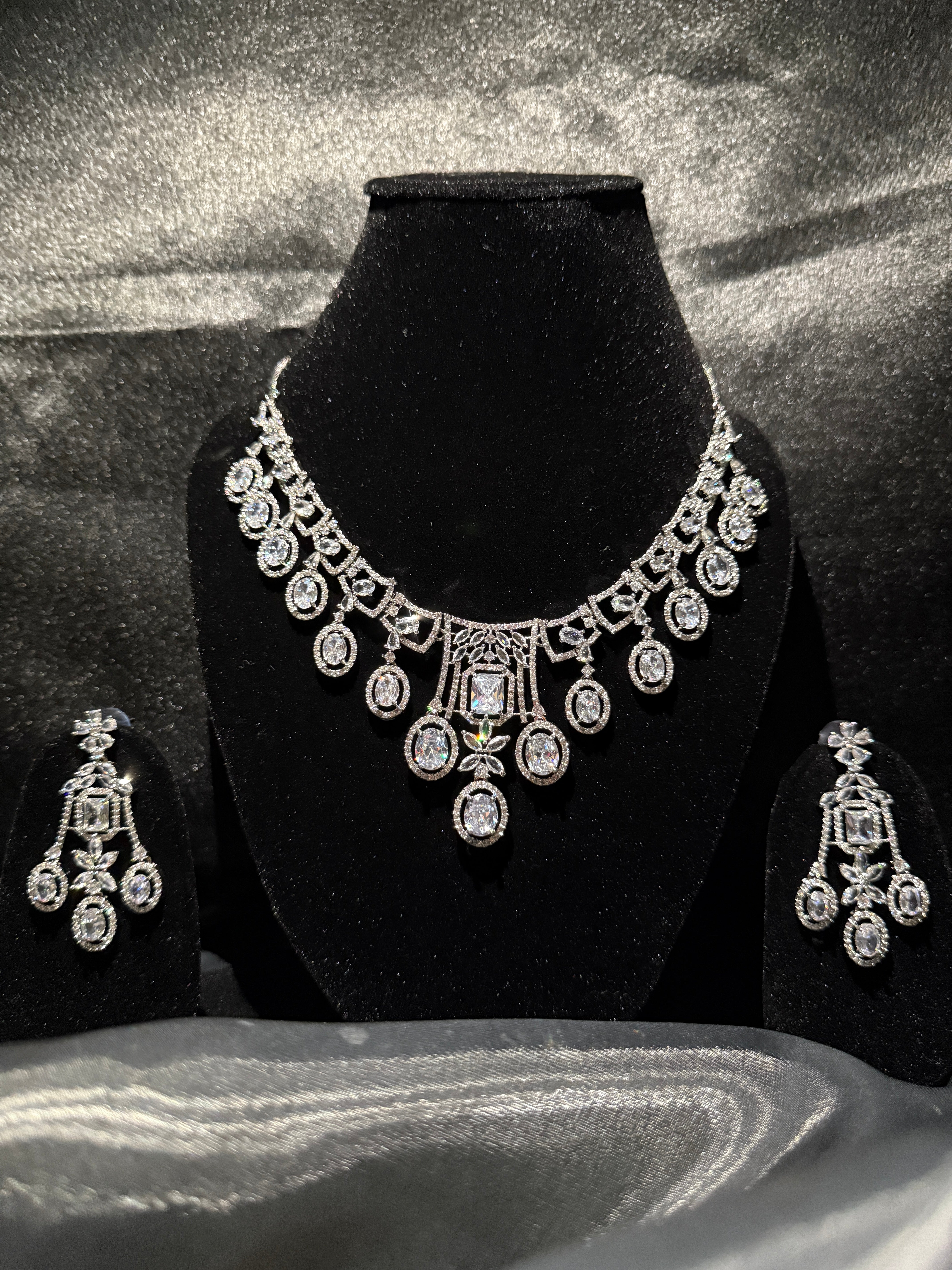 Classic White CZ Stone Necklace Set
