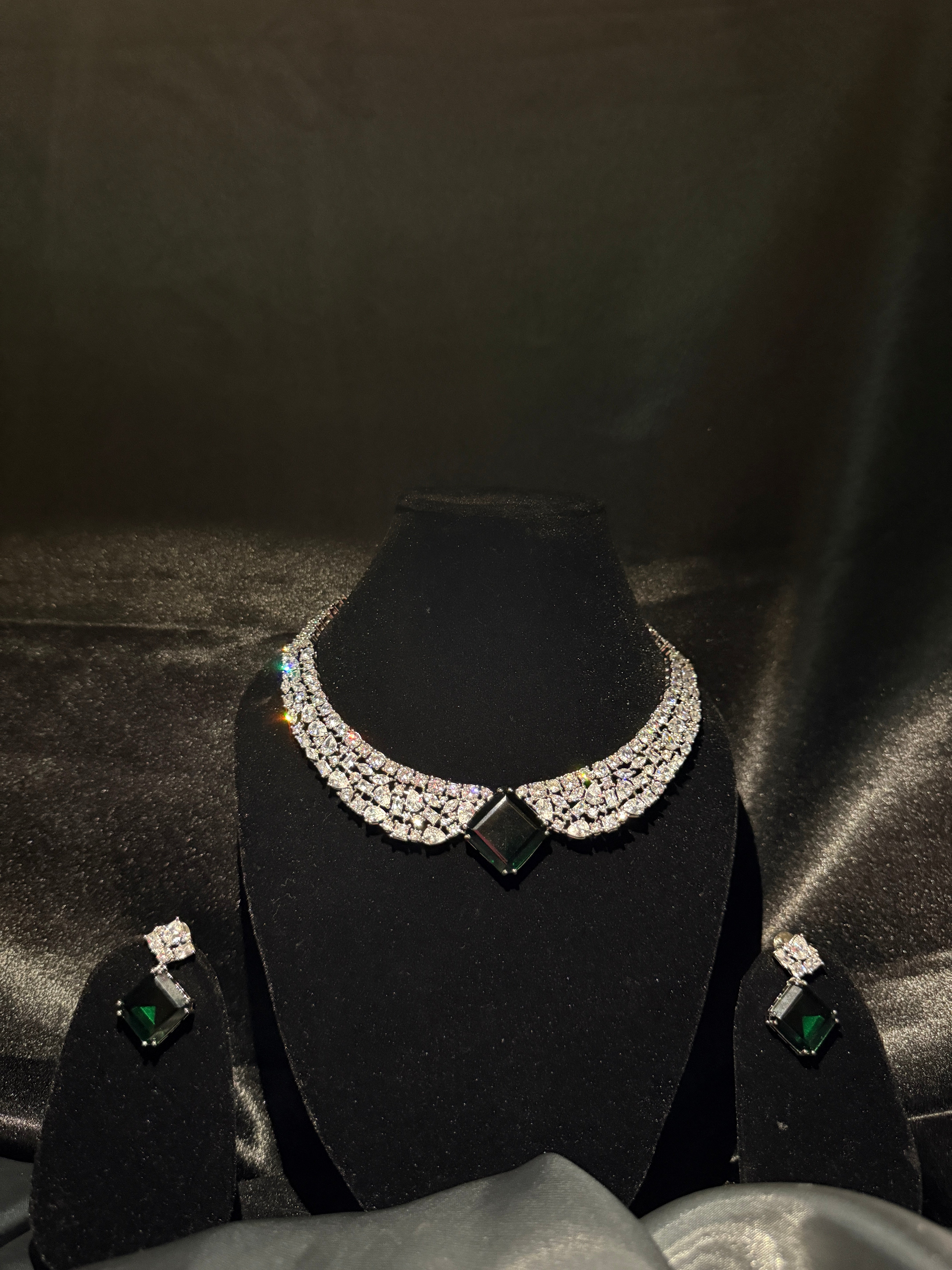 Emerald Elegance CZ Necklace Set