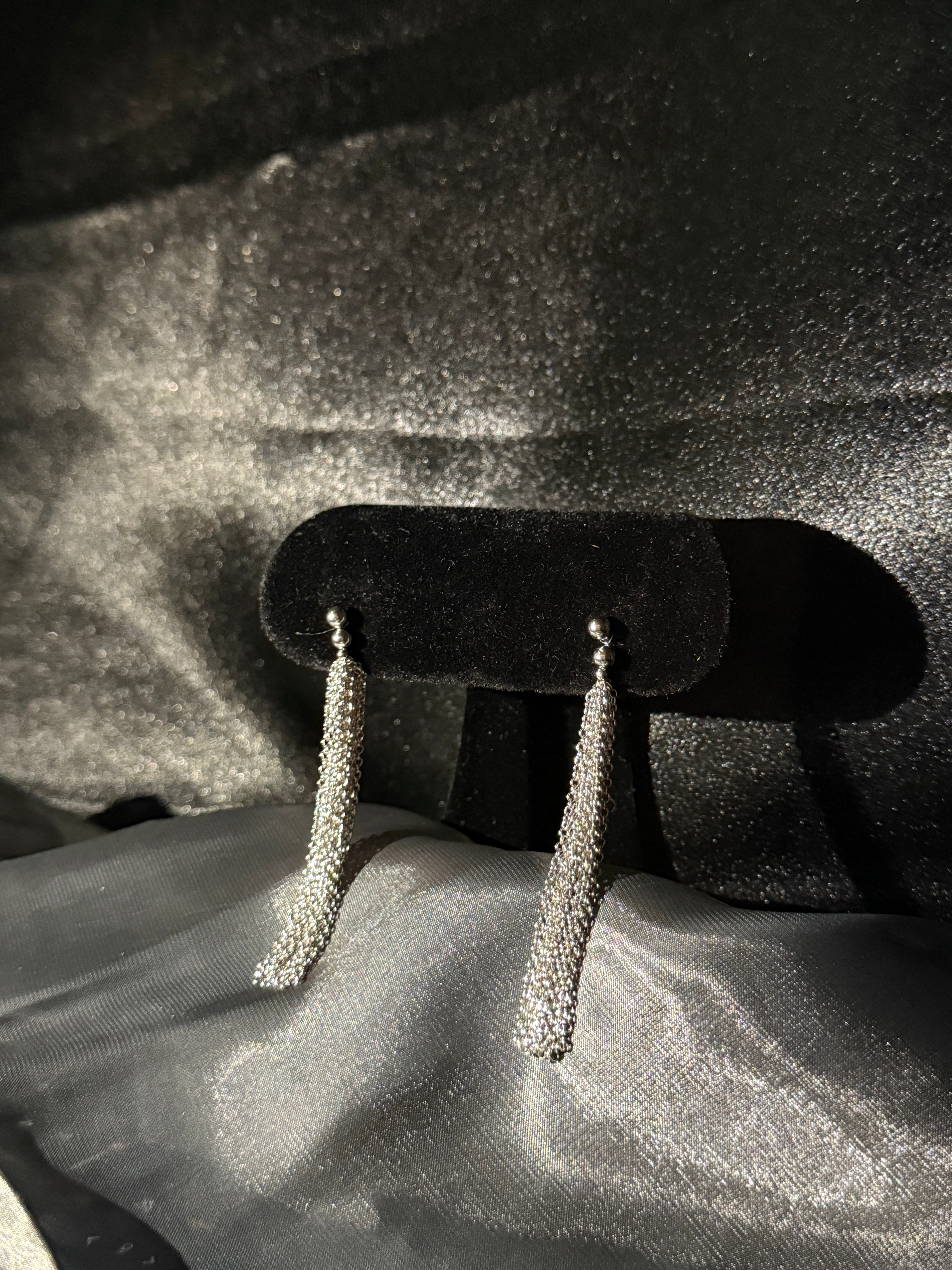 92.5 Sterling Silver Elegant Chain Tassel Drop Earrings