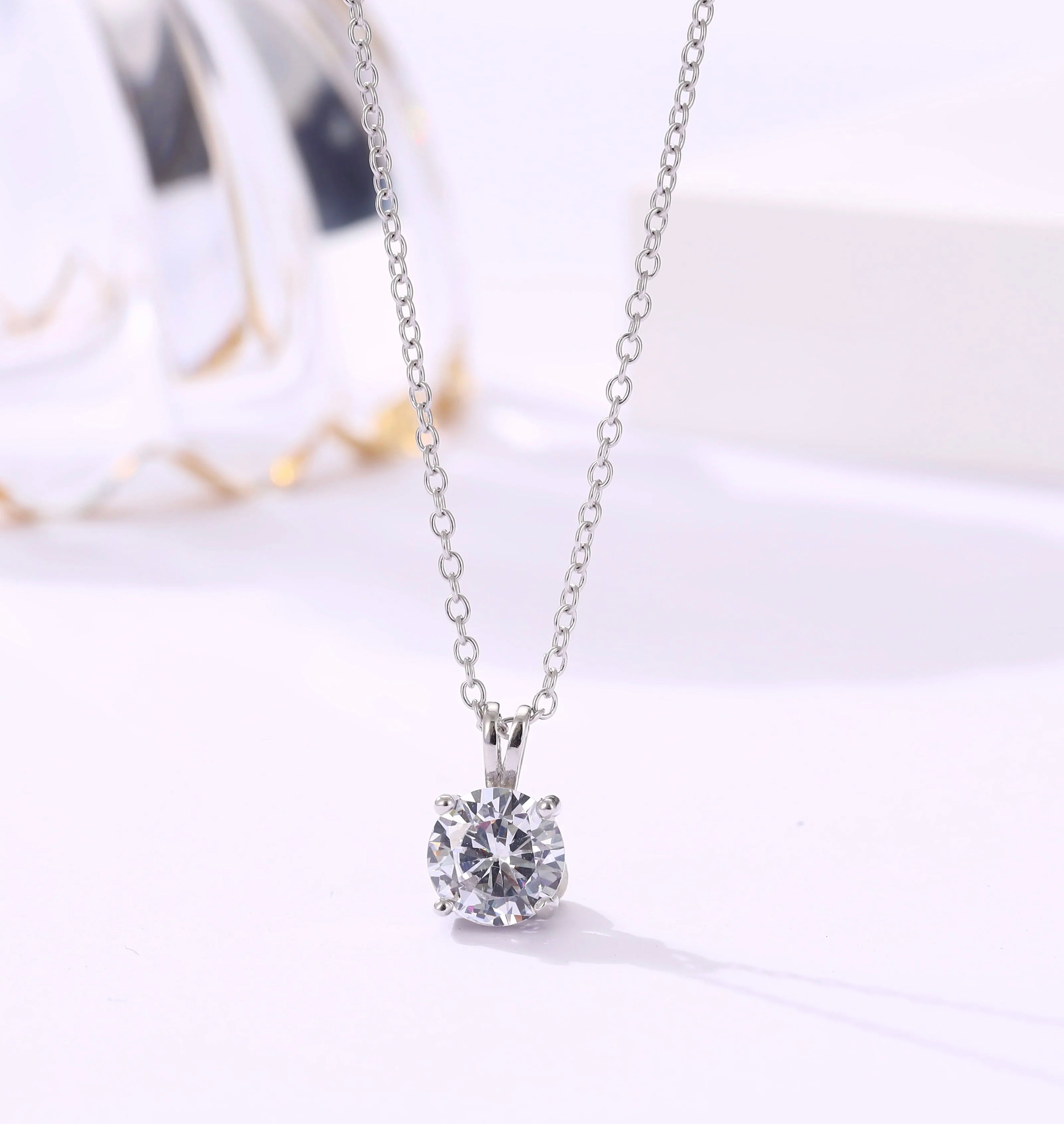 92.5 Sterling Silver Timeless Sparkle Solitaire Necklace
