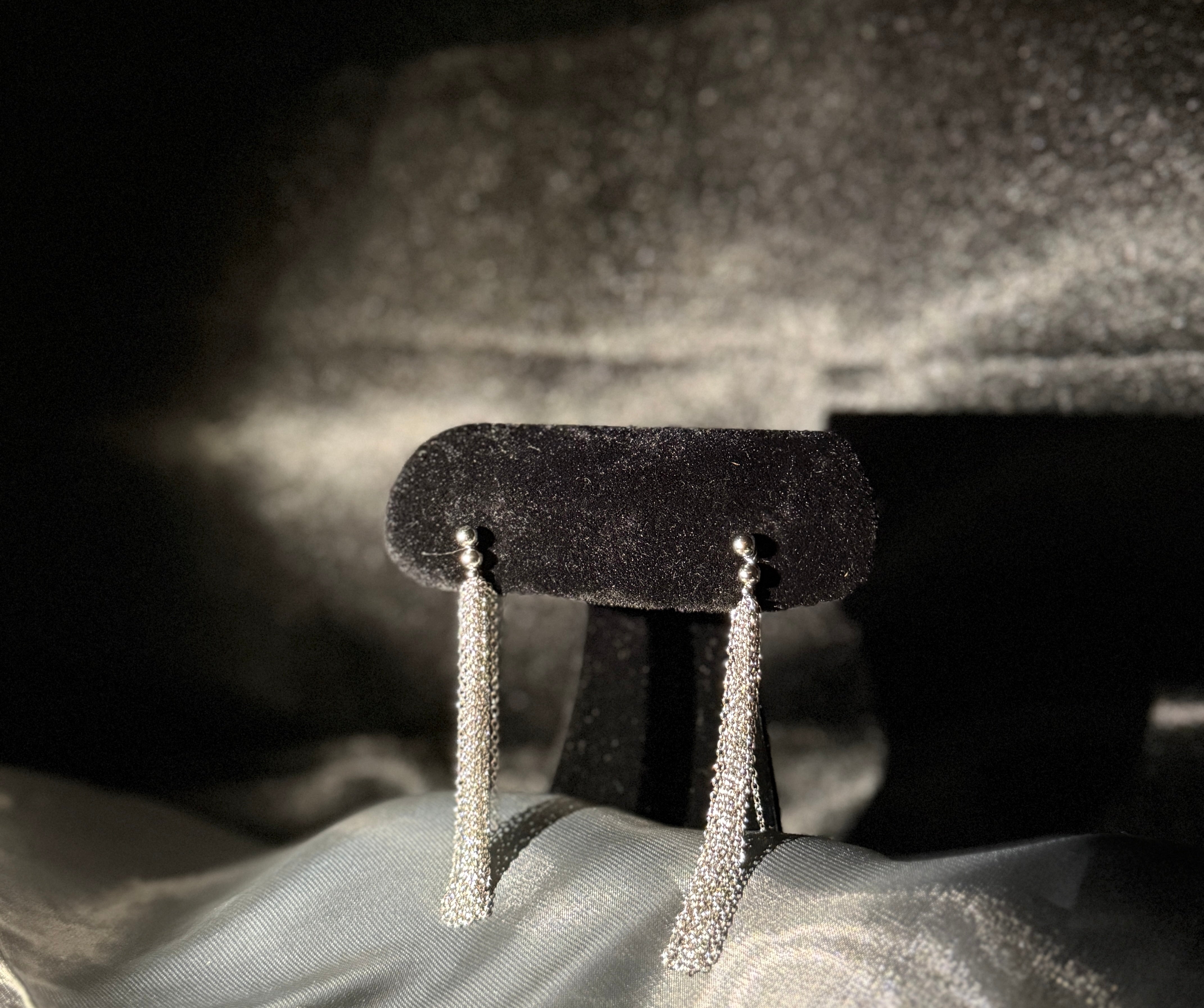 92.5 Sterling Silver Elegant Chain Tassel Drop Earrings