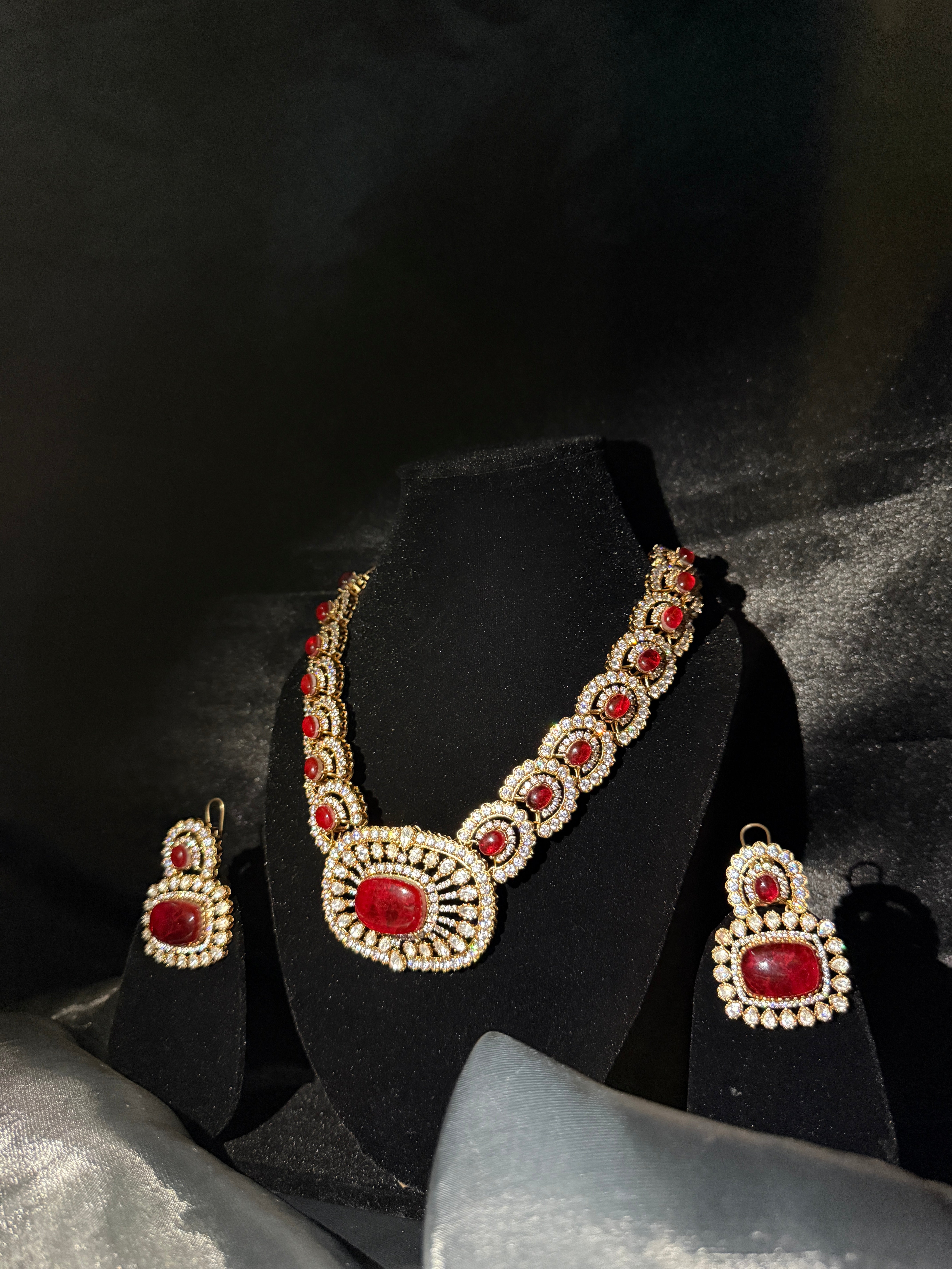 Majestic Ruby Radiance Bridal Necklace Set
