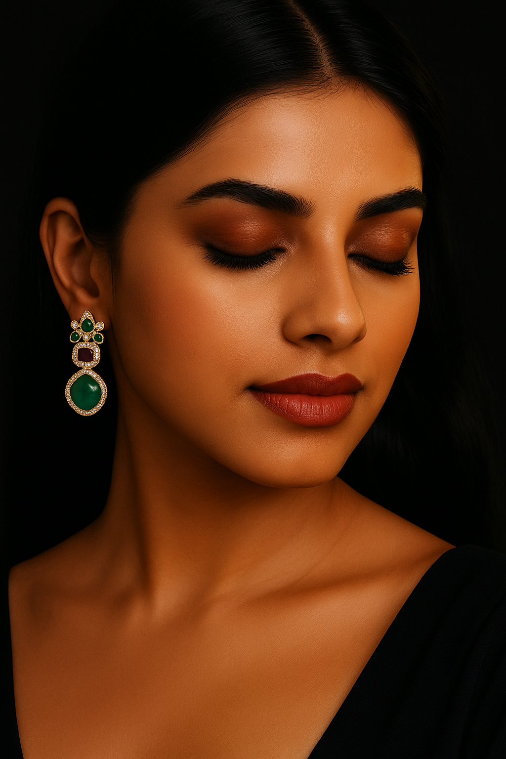 Emerald & Ruby Stone Earrings with Moissanite Accents – Statement Luxury Studs