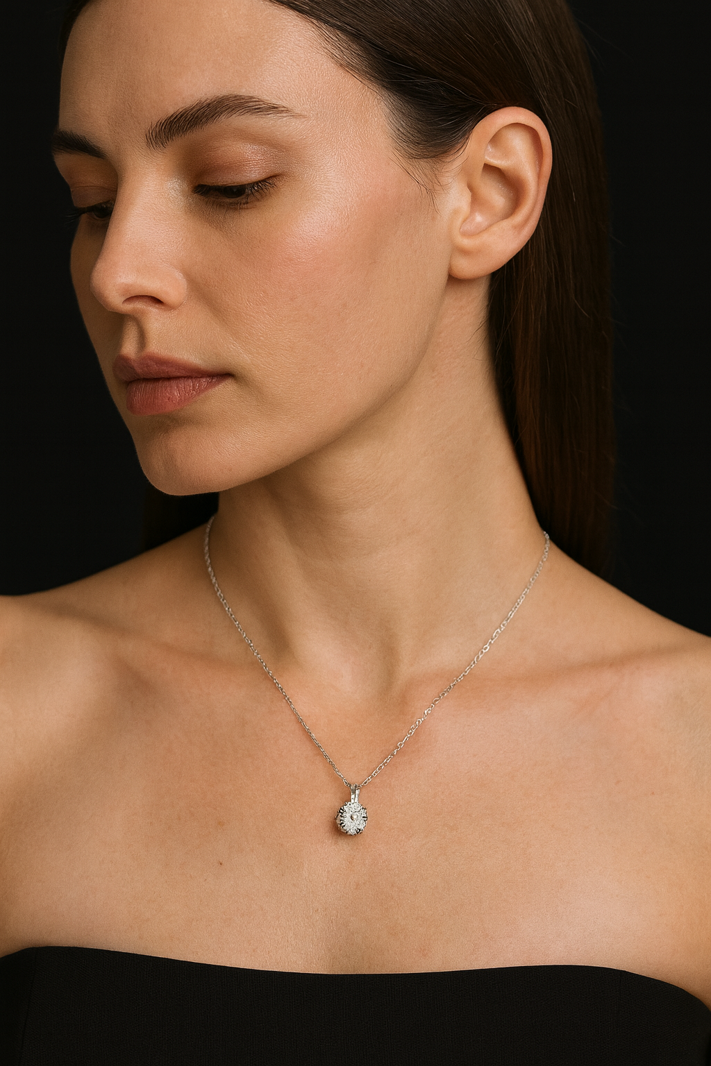 92.5 Sterling Silver Timeless Sparkle Solitaire Necklace