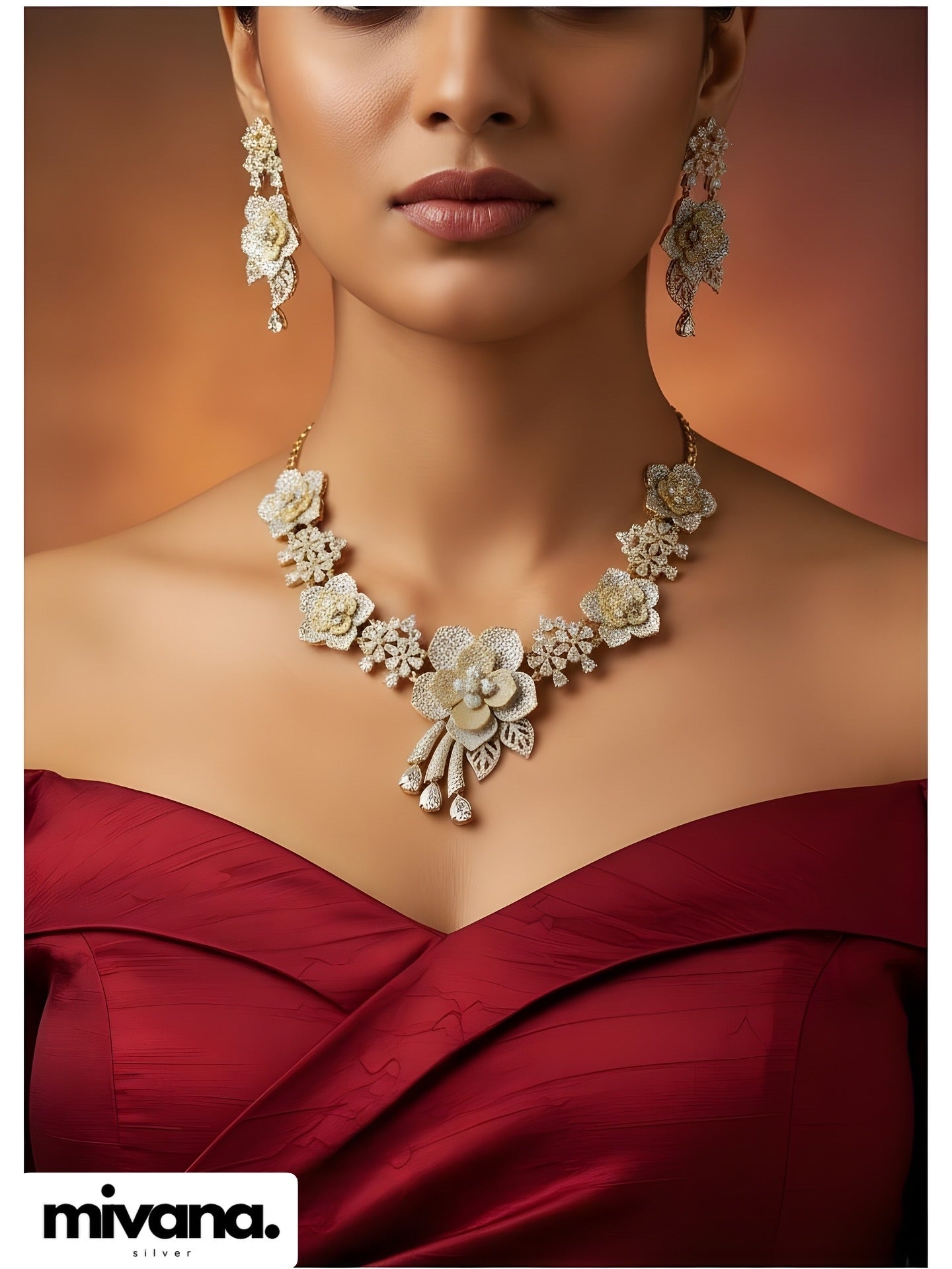 Golden Blossom CZ Necklace Set