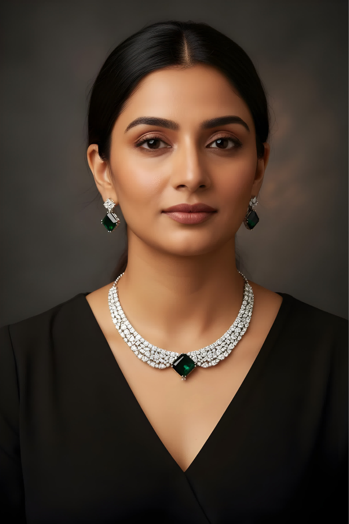 Emerald Elegance CZ Necklace Set